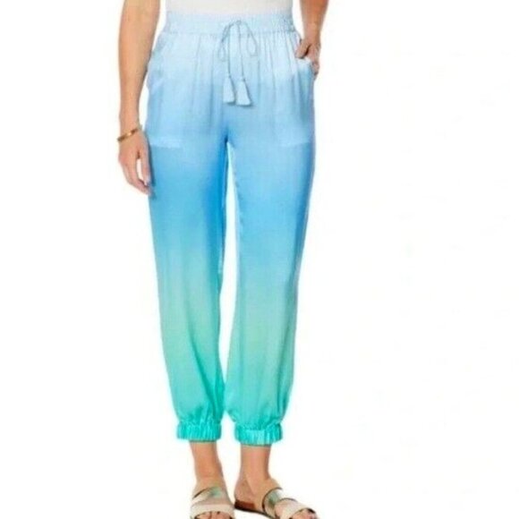 Badgley Mischka Women's Plus 100% Silk Ombre Lounge Pajama Pants - Picture 1 of 7
